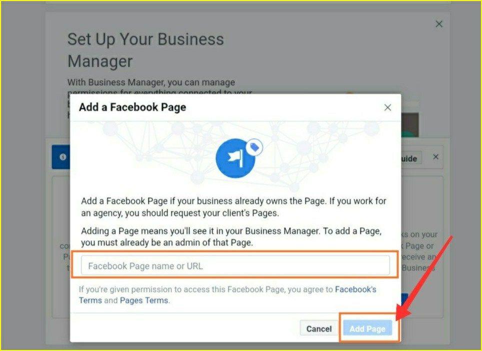 adding page into facebook page manager 